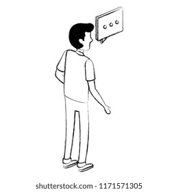 young man with speech bubble character