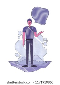 young man with speech bubble character