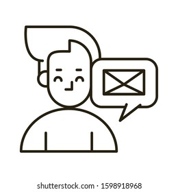 young man with speech bubble and envelope vector illustration design