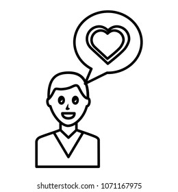 young man with speech bubble and heart
