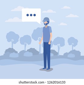 young man with speech bubble on the camp