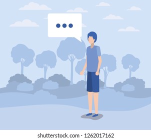 young man with speech bubble on the camp