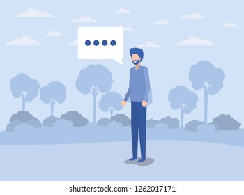 young man with speech bubble on the camp