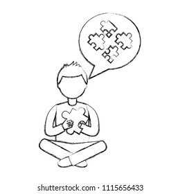 young man with speech bubble and puzzle pieces