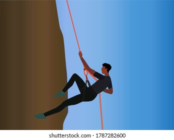 young man or sportsman climbing the mountain. National Mountain Climbing Day Vector Concept