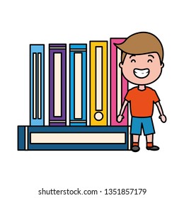 young man with stack of books isolated icon
