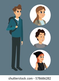 young man standing bag circles icon