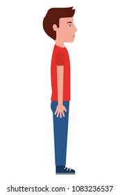 young man standing casual clothes side view