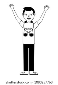 young man standing character with binoculars