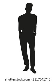 A young man is standing, front view. Isolated vector silhouette. male model