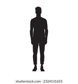 Young man standing, front view, isolated vector silhouette