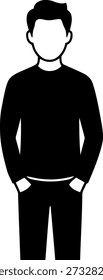 A young man standing with hands in his pockets, wearing a sweater and trousers, perfect for lifestyle or professional character designs.