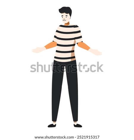 Young man is standing with his arms outstretched, palms up, and a confused expression on his face