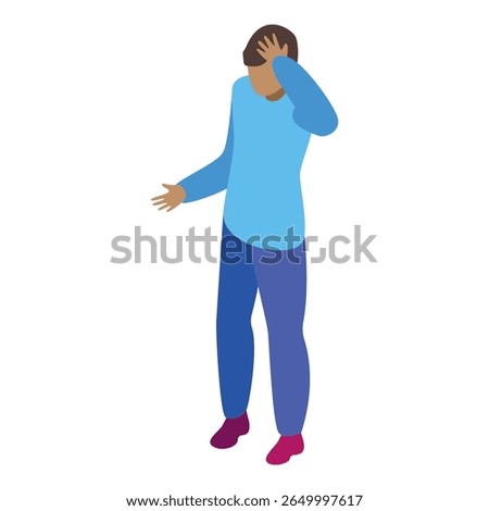 Young man is standing with his hand on his face, feeling ashamed