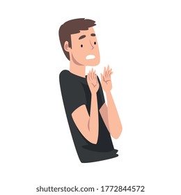 Young Man Standing with His Hands Up Unable to Accept Love Vector Illustration