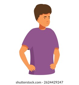 Young man standing with his hands on his hips is looking to the right