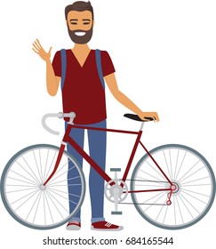 Young man standing  with his trendy bicycle