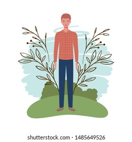 young man standing with landscape background