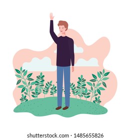 young man standing with landscape background