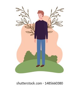 young man standing with landscape background