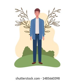 young man standing with landscape background