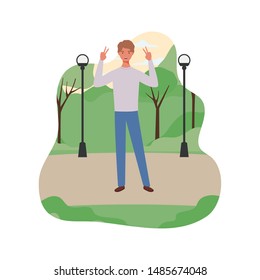 young man standing with landscape background