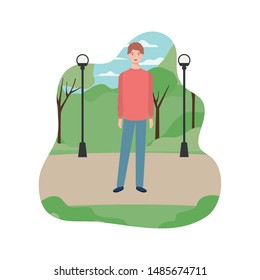 young man standing with landscape background