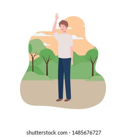 young man standing with landscape background