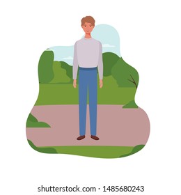 young man standing with landscape background