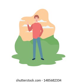 young man standing with landscape background