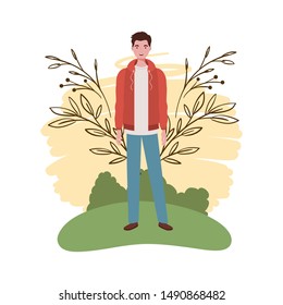 young man standing with landscape background
