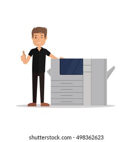 Young Man Standing Near Printer Pointing Stock Vector (Royalty Free ...