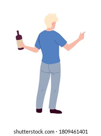 young man standing on his back with a bottle of wine in hand vector illustration design