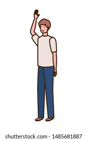 young man standing on white background