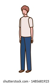 young man standing on white background