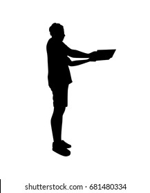Young man standing with open book in hands flat vector isolated on white background. Enthusiastic reader illustration for educational and hobby concepts