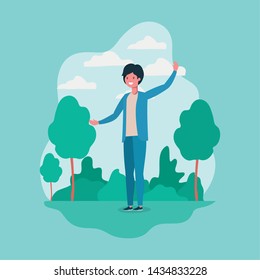 young man standing in the park character