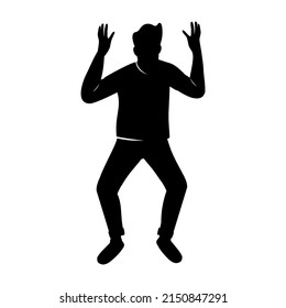 Young man standing in shock semi flat color vector character silhouette. Posing figure. Full body person on white. Simple cartoon style illustration for web graphic design and animation