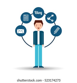 young man standing with social network icon vector illustration eps 10