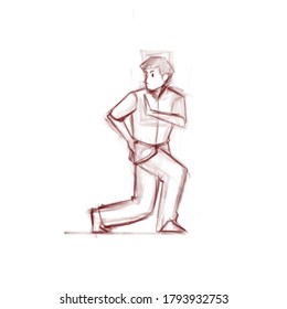 Young man standing stance of wushu position illustration. Sport pose character concept design