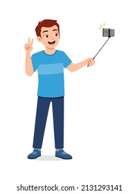 Young Man Standing And Take Selfie Photo