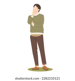 young man standing and thinking isolated illustration