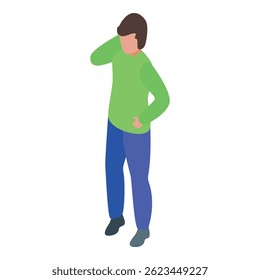 Young man is standing and touching his neck, feeling a sudden pain