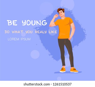 Young man stands alone. Flat vector illustration for website. Vector illustration