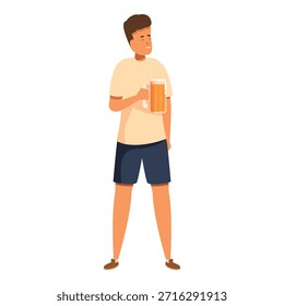 Joven de pie, sosteniendo un Grande vaso de cerveza