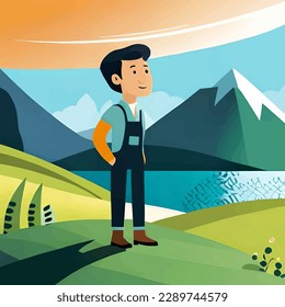 young man stands on the background of nature