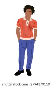 Young man stands relaxed
