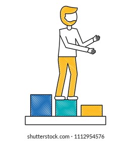 young man with statistical graphics avatar character