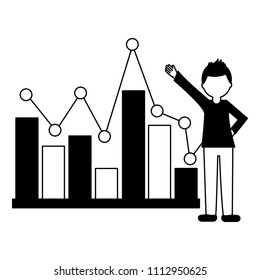 young man with statistical graphics isolated icon