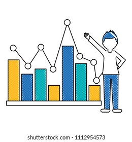 young man with statistical graphics isolated icon